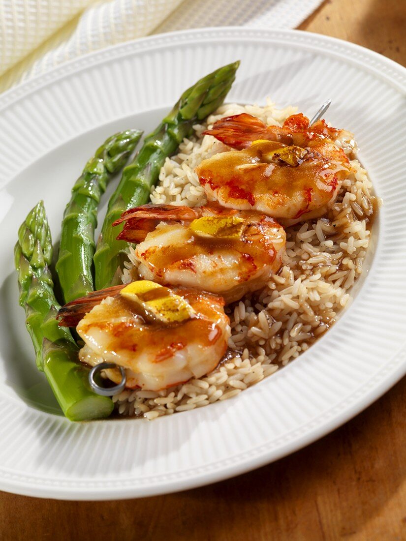 Grilled Lemon Shrimp on Rice with Asian Ginger Sauce