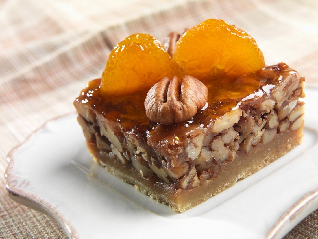 Honey Pecan Square with Apricot Garnish and Glaze