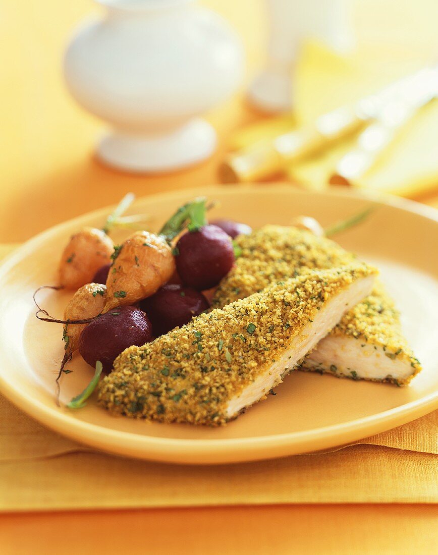 Breaded Chicken on a Plate with Beets