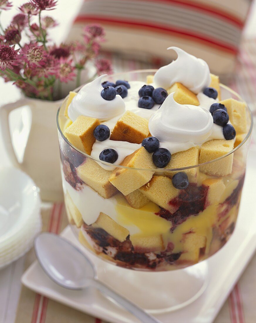 Large Blueberry Trifle in a Trifle Dish