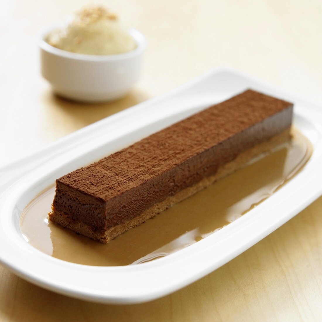 Chocolate Mousse Bar in Coffe Sauce with Vanilla Ice Cream