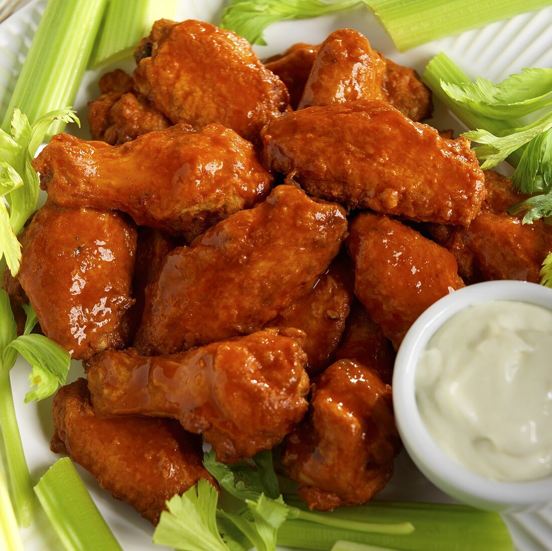 Hot Buffalo Wings with Blue Cheese Dressing and Celery