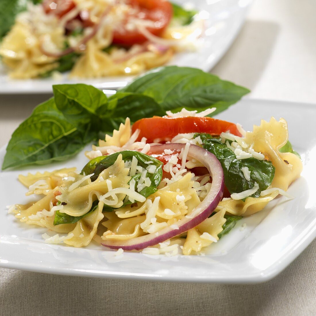 Farfalle Salad with Tomato and Basil; Close Up