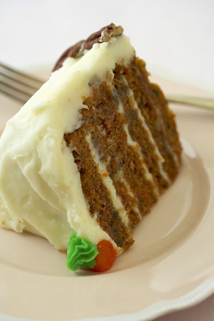 Slice of Carrot Cake on a Plate