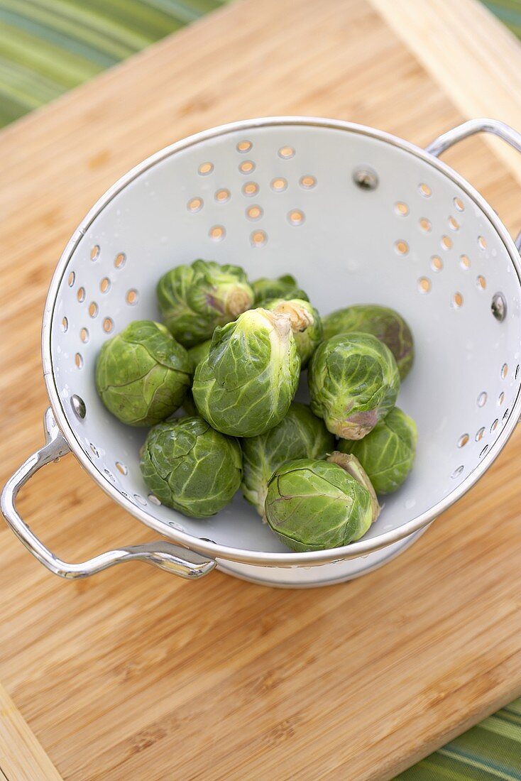 Brussels Sprouts in a Colander; From Above