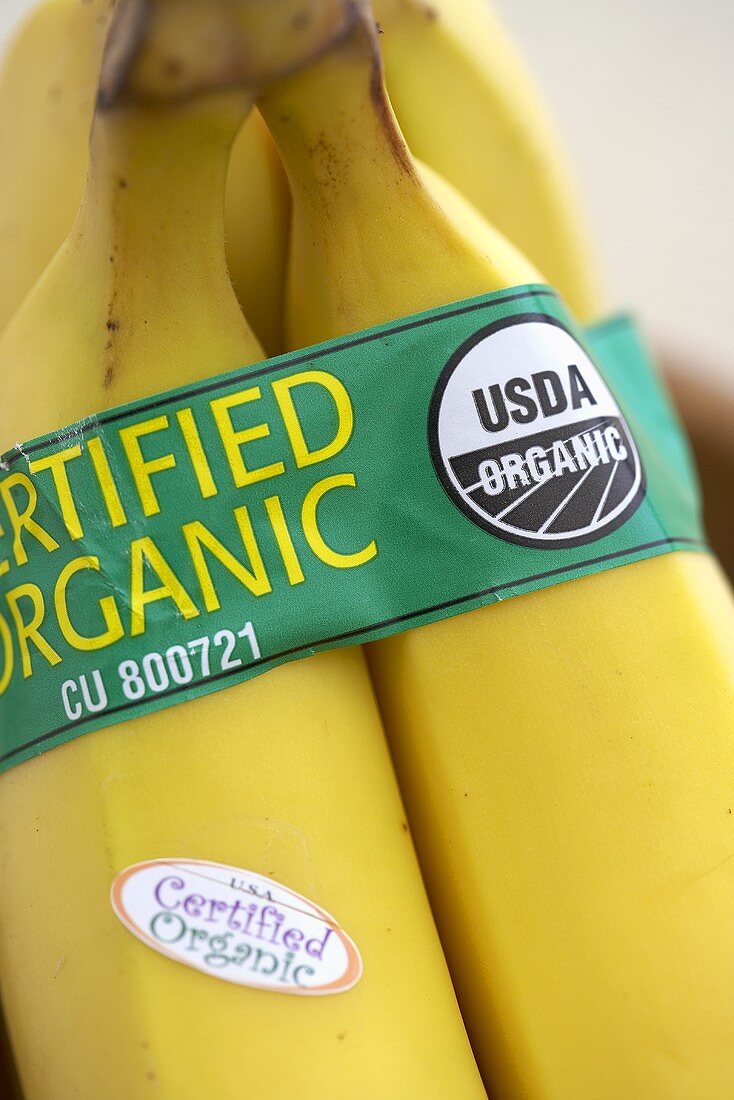 Bunch of Bananas with an Organic Label