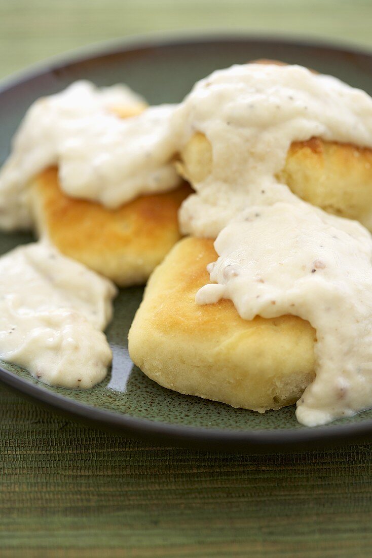 Biscuits Topped with White Gravy