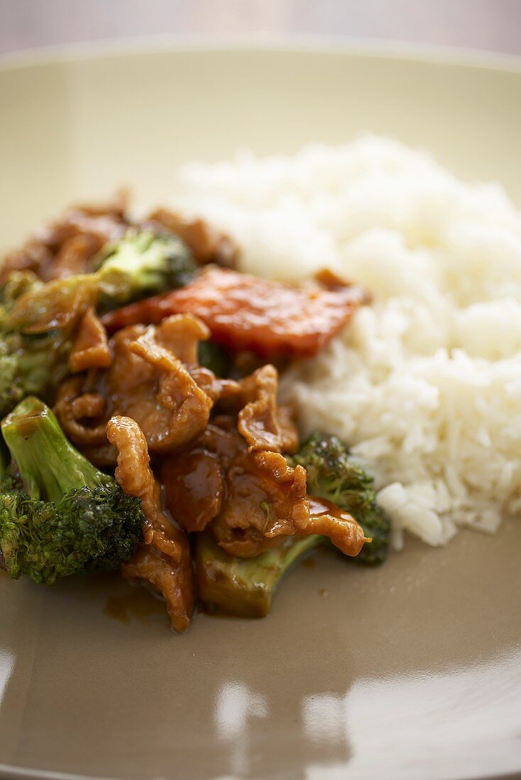 Chinese Broccoli Chicken with White Rice