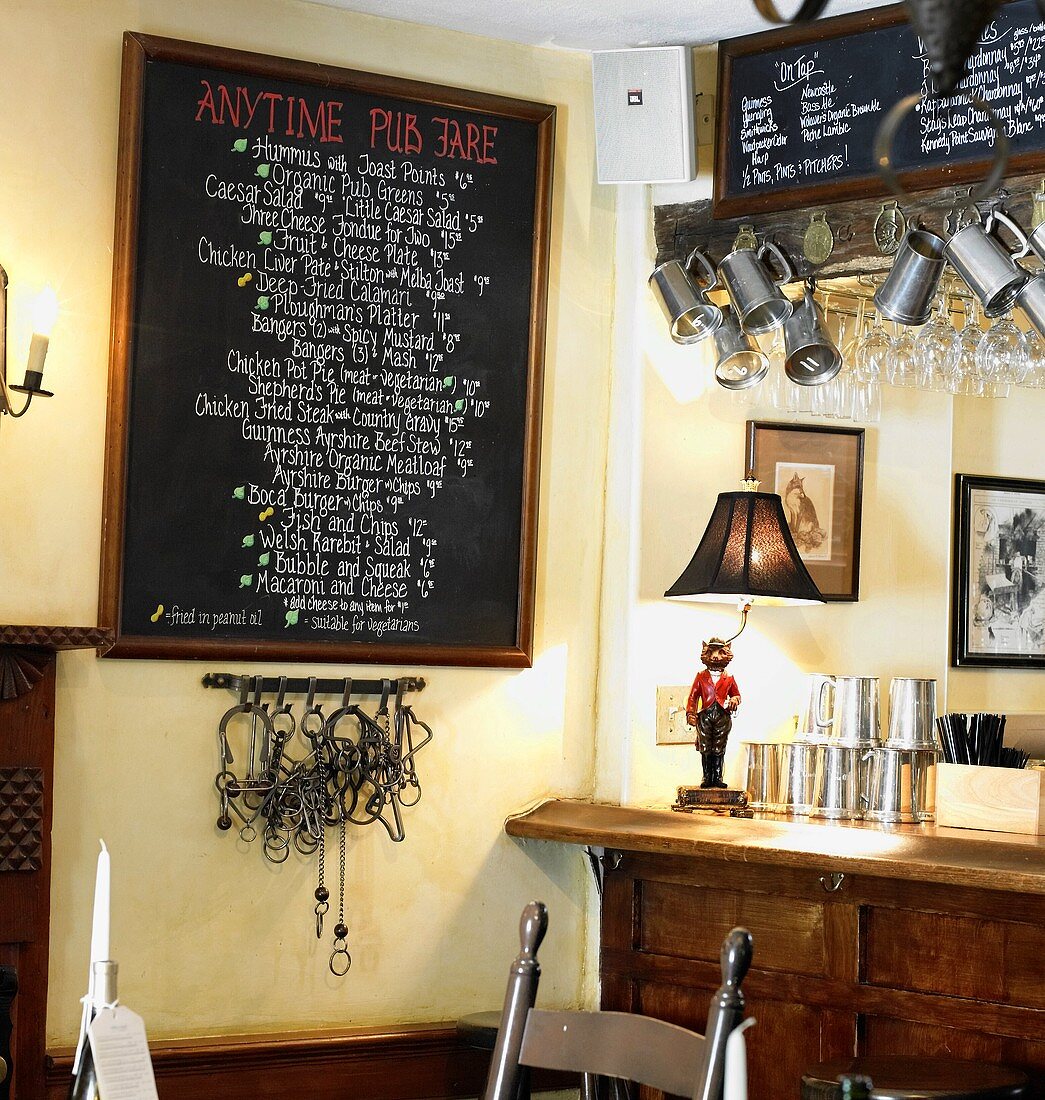 Chalkboard Sign and Bar in a Pub