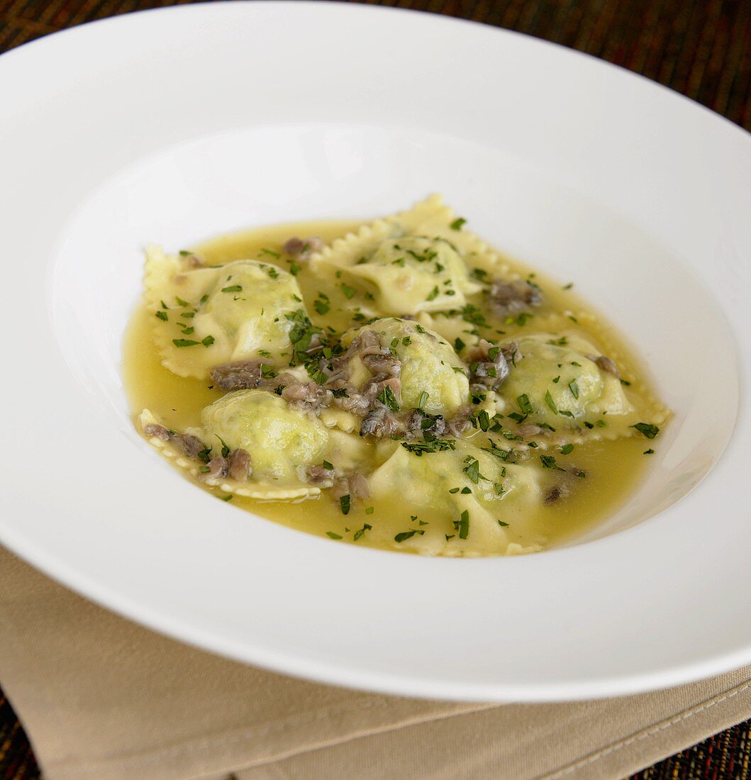 Ravioli in an Anchovy Butter Sauce
