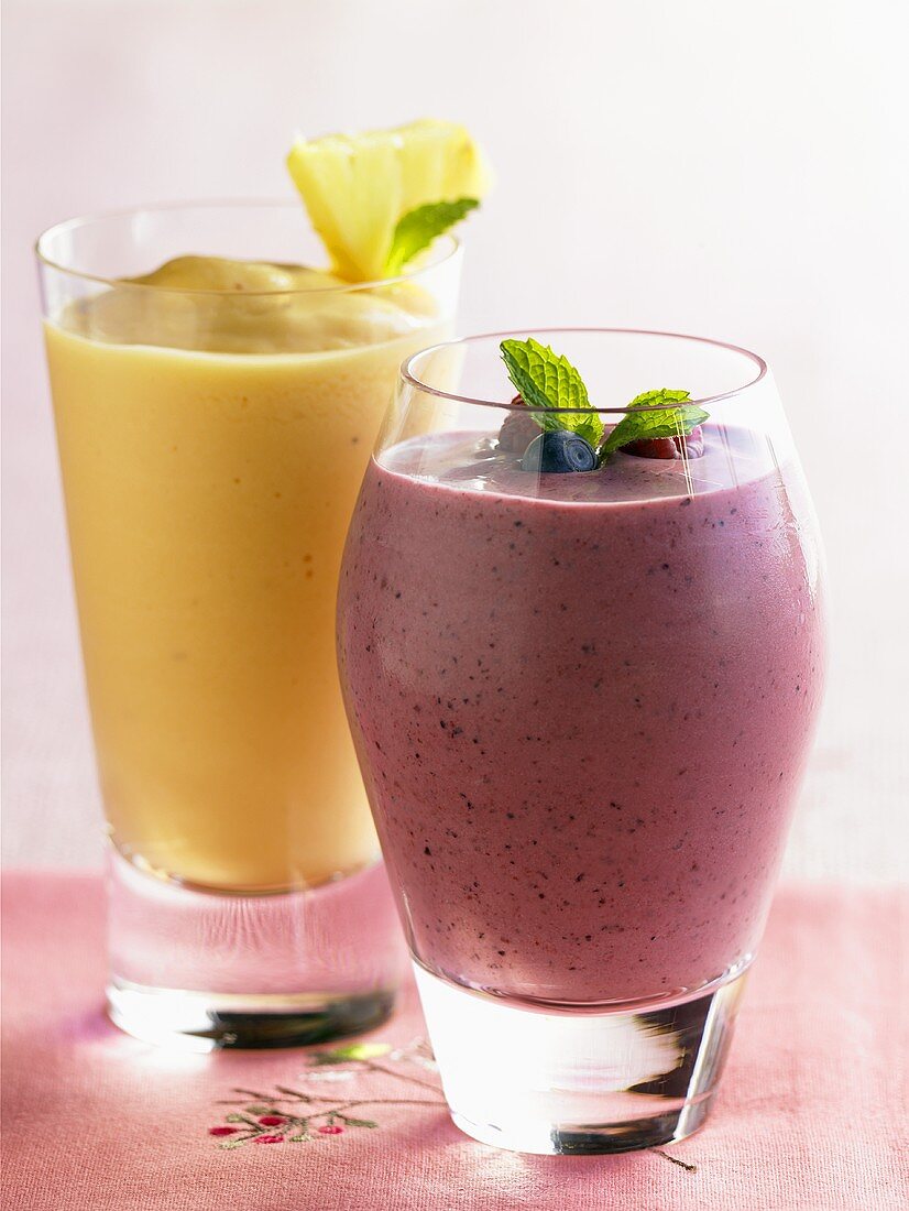 Mango and Berry Smoothies in Glasses