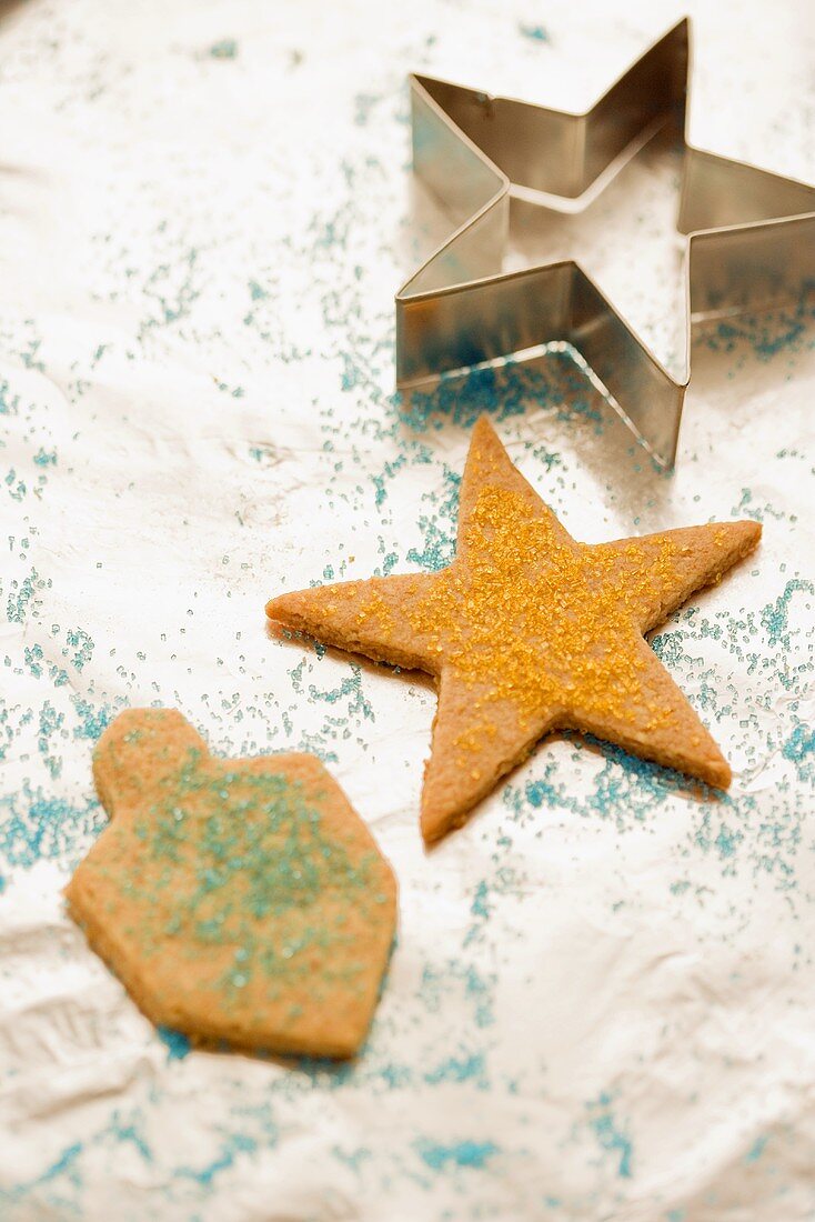 Two Cut-Out Decorated Sugar Cookies; Dreidel and Star; Cookie Cutter