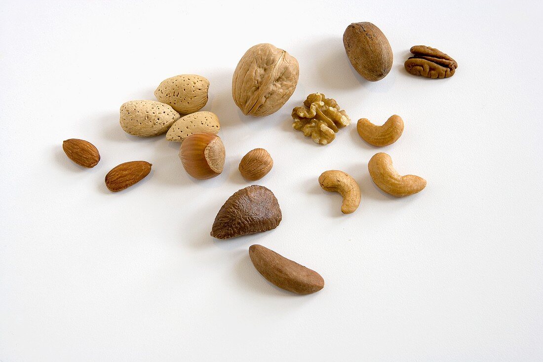 Various Nuts on a White Background