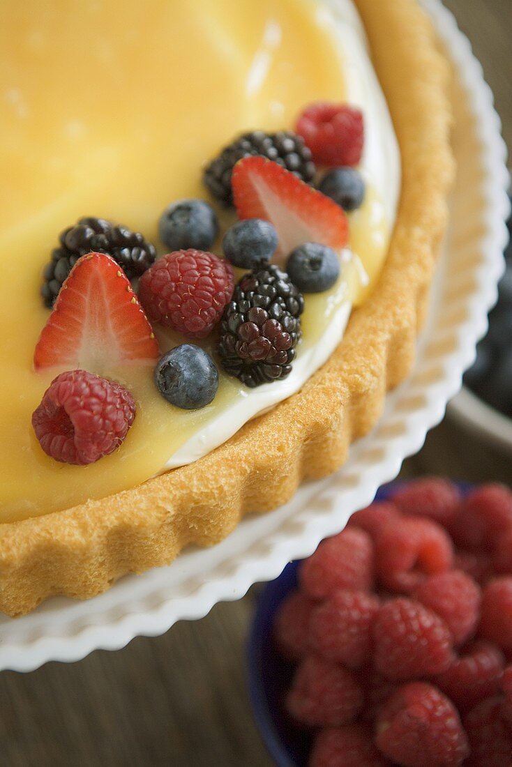 Close Up of Mixed Berries on a Tart