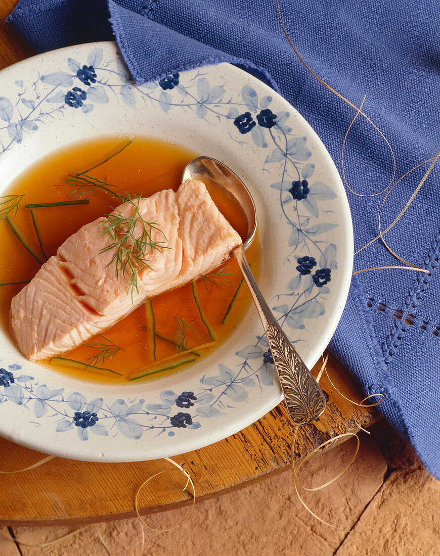 Poached Salmon with Dill in Broth