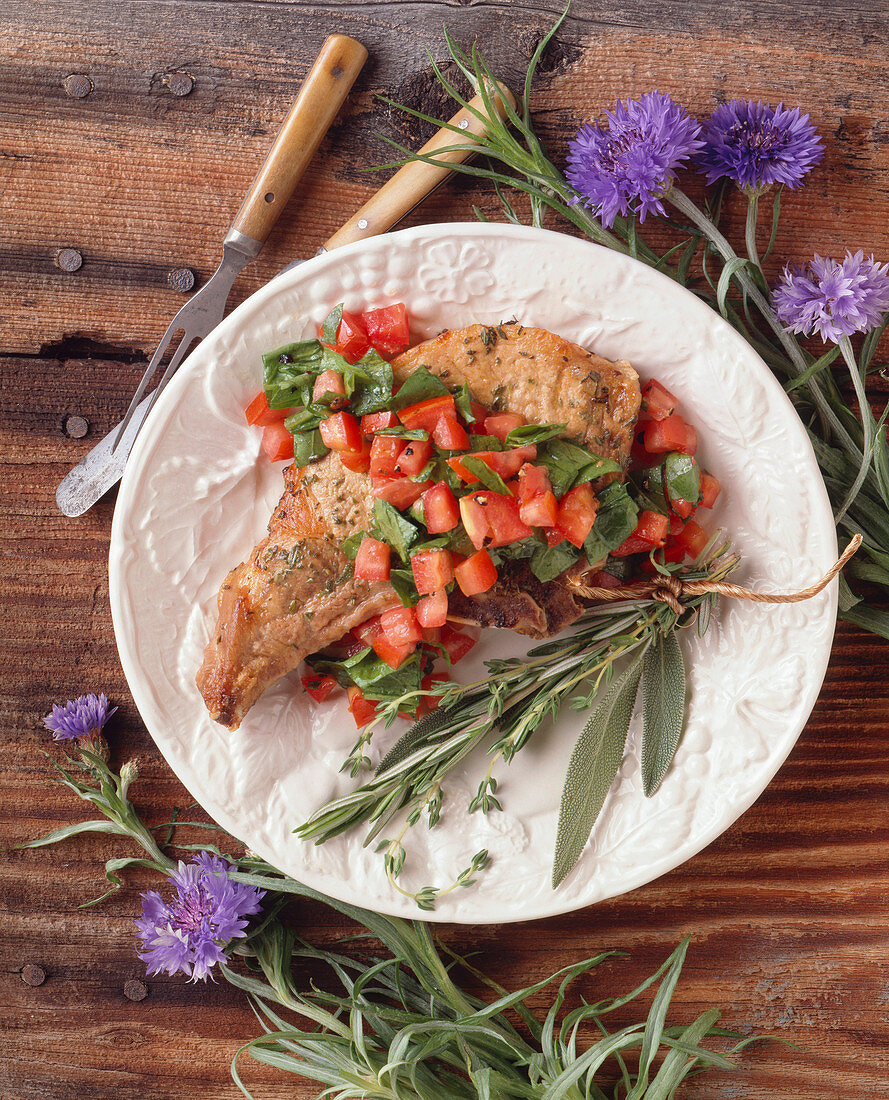 Pork Chop with Arugula and Tomato Salsa