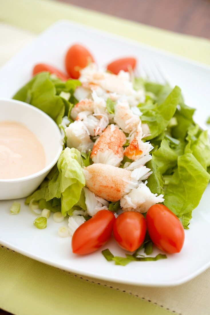 Lobster Salad on a Plate with Dressing on the Side