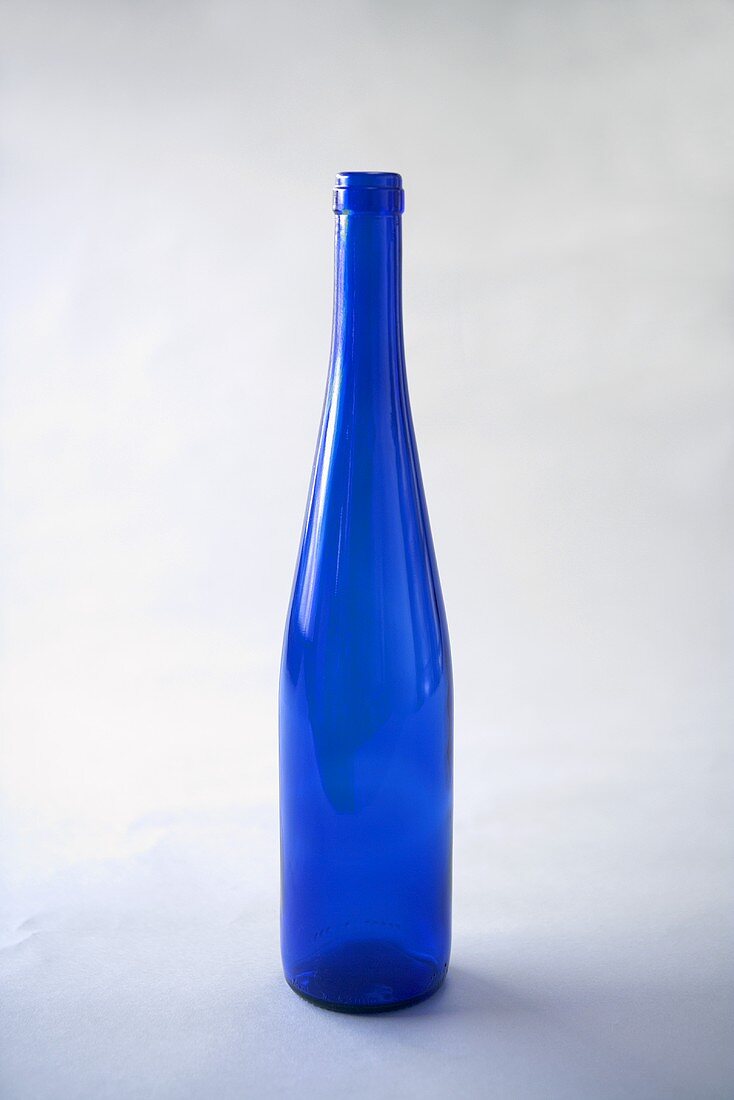 Empty Blue 750 ml Ice Wine Bottle, White Background