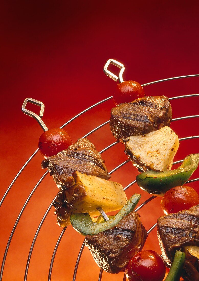 Grilled Beef, Pineapple and Vegetable Kabobs