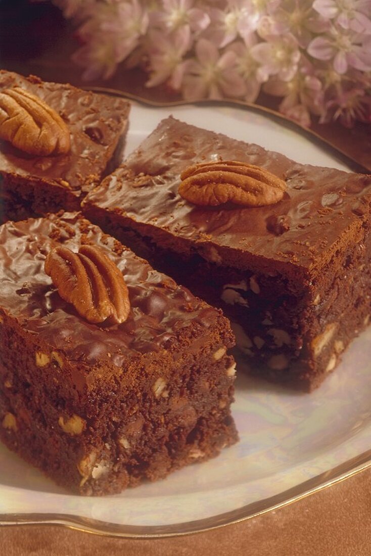 Pecan Brownies, Each Topped with One Whole Pecan