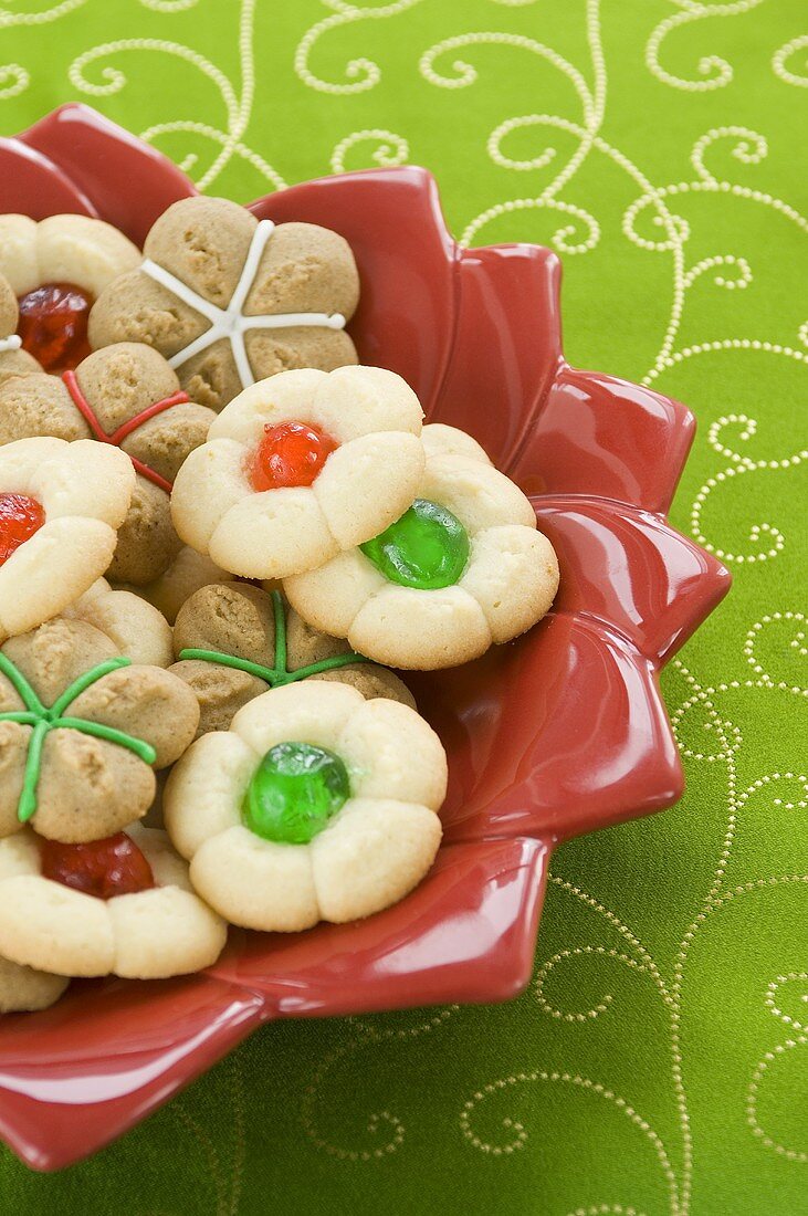 Christmas Press Cookies in a Bowl