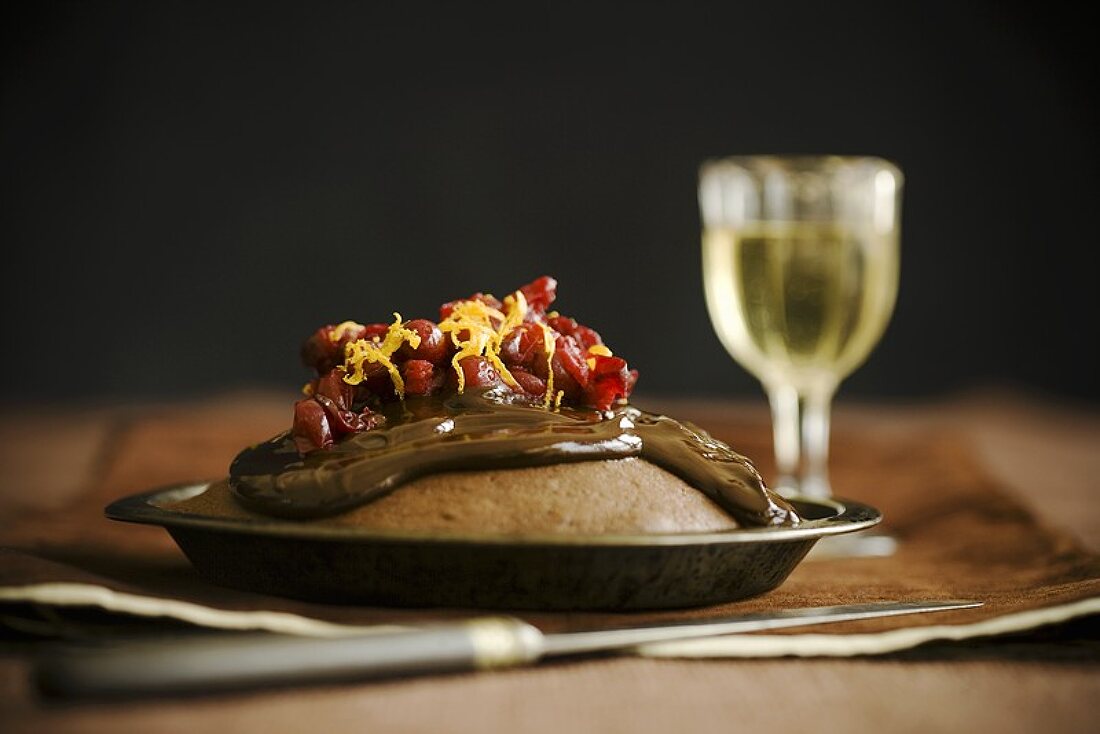 Chocolate Cake in a Pan Topped with Chocolate Pudding