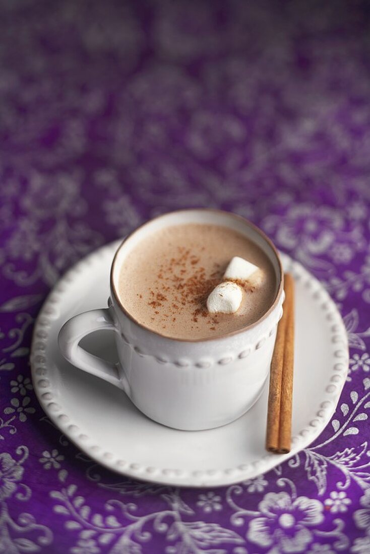 Cup of Hot Chocolate with Marshmallows and Cinnamon, Cinnamon Sticks