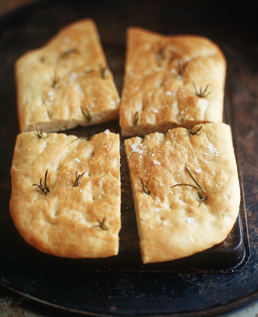 Loaf of Rosemary Focaccia; Quartered