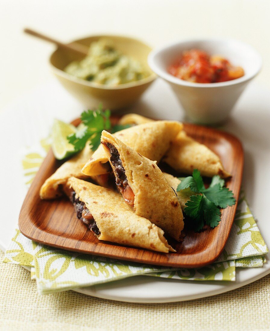 Black Bean and Cheese Taquitos with Guacamole and Salsa