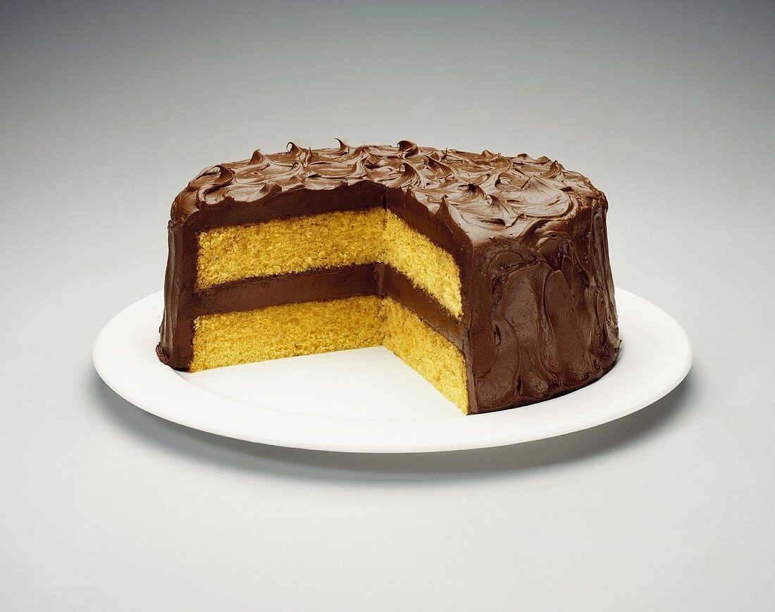 A Yellow Layer Cake with Chocolate Frosting