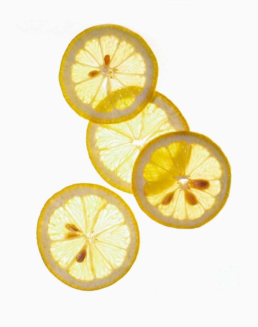 Vier Zitronenscheiben, durchleuchtet