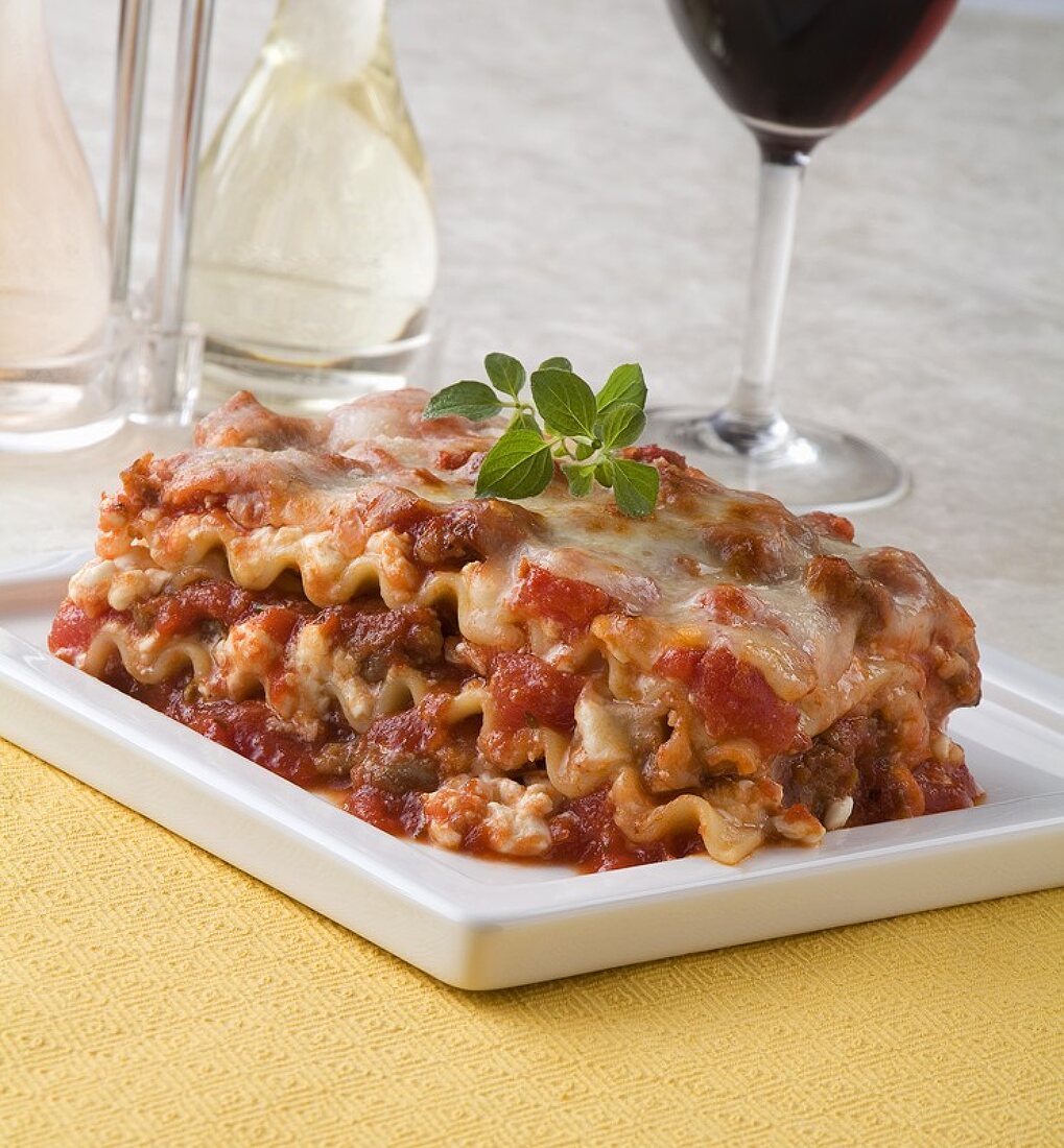 A Slice of Meat Lasagna on a Plate