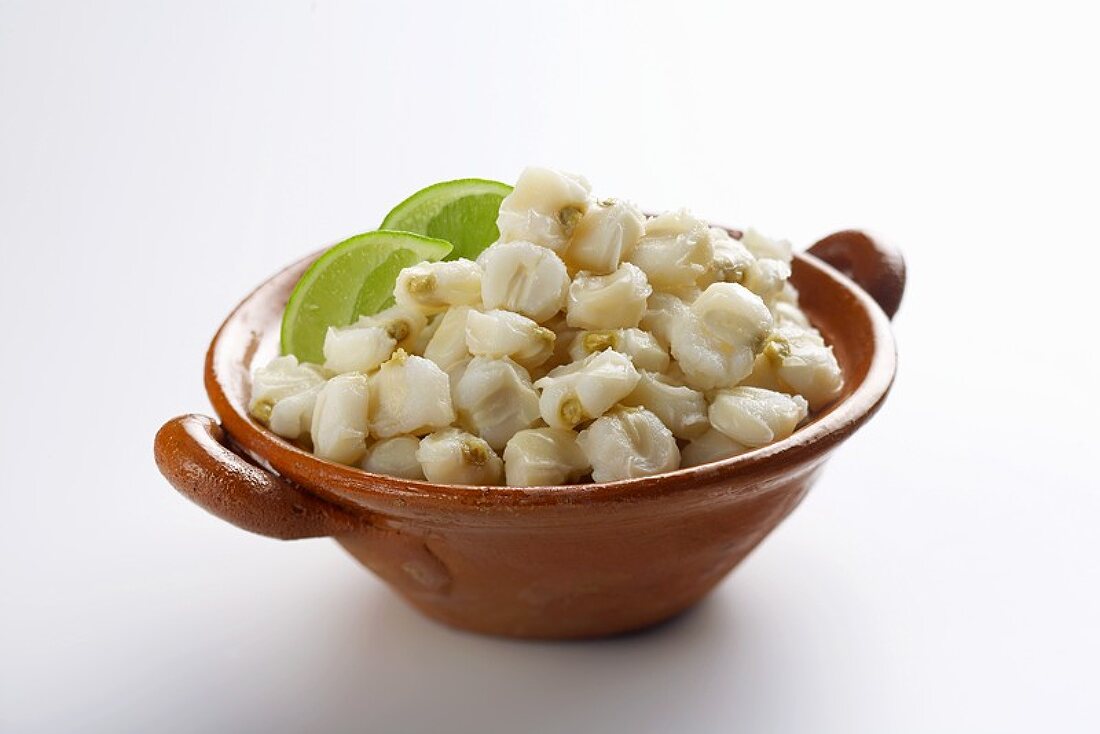 Hominy with Lime Wedges