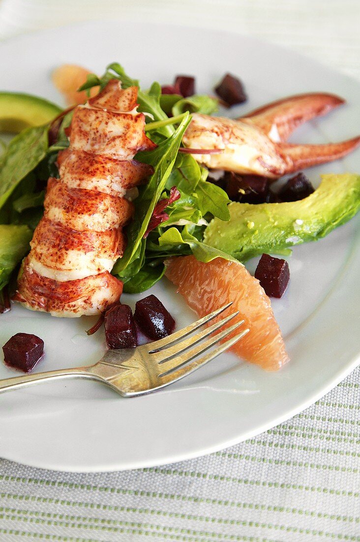 Hummer-Avocado-Salat mit Grapefruit und Roter Bete