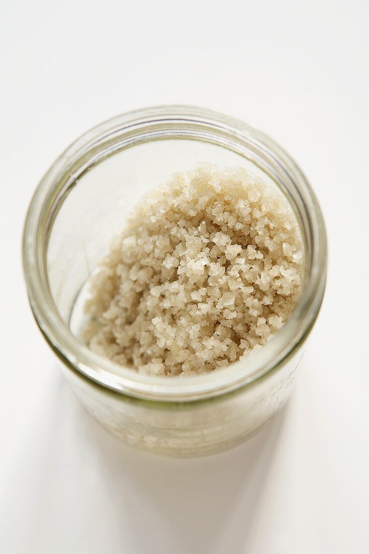 Grey Sea Salt in a Jar; From Above