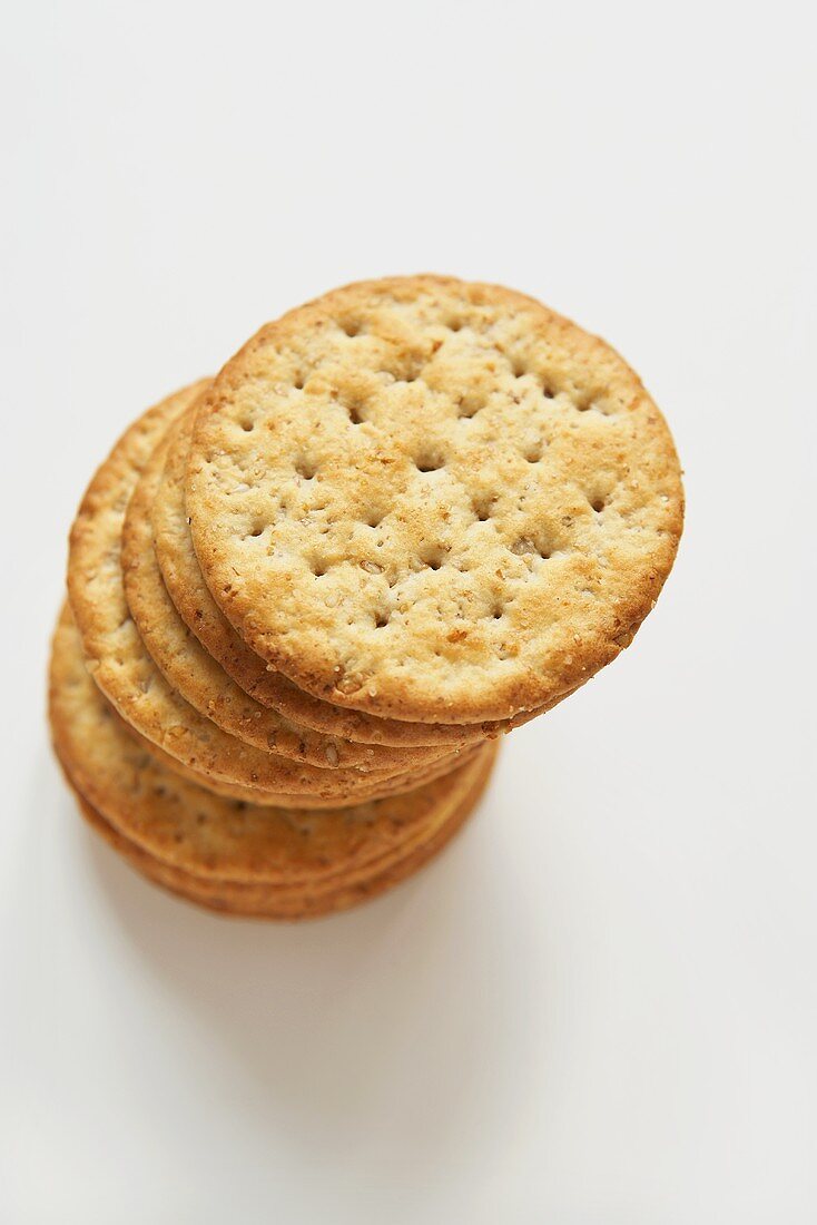Stack of Round Wheat Crackers