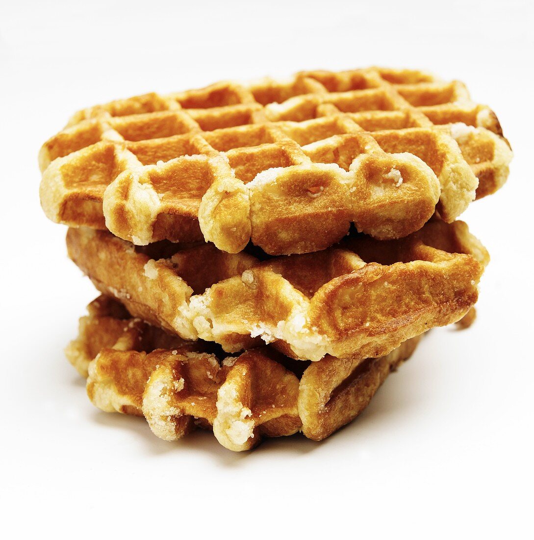 Stack of Three Belgium Waffles on White