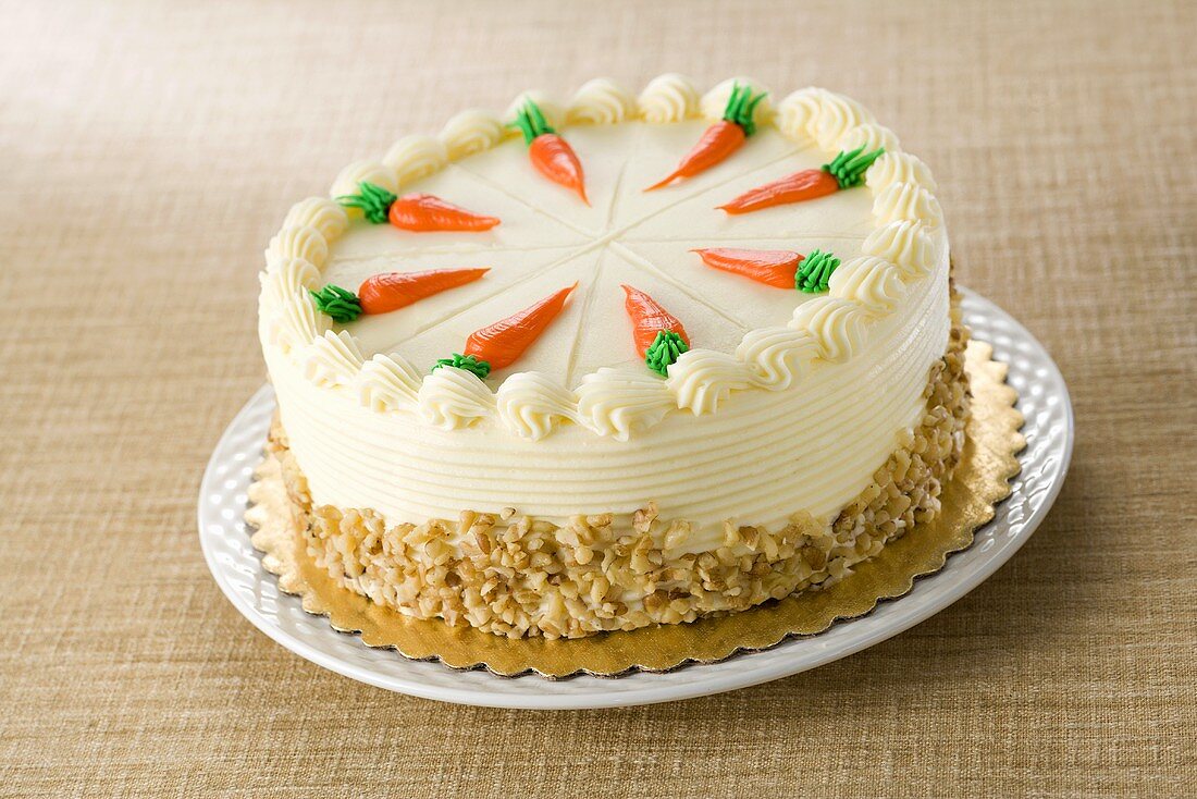 Whole Carrot Cake with Frosting Carrot Decoration