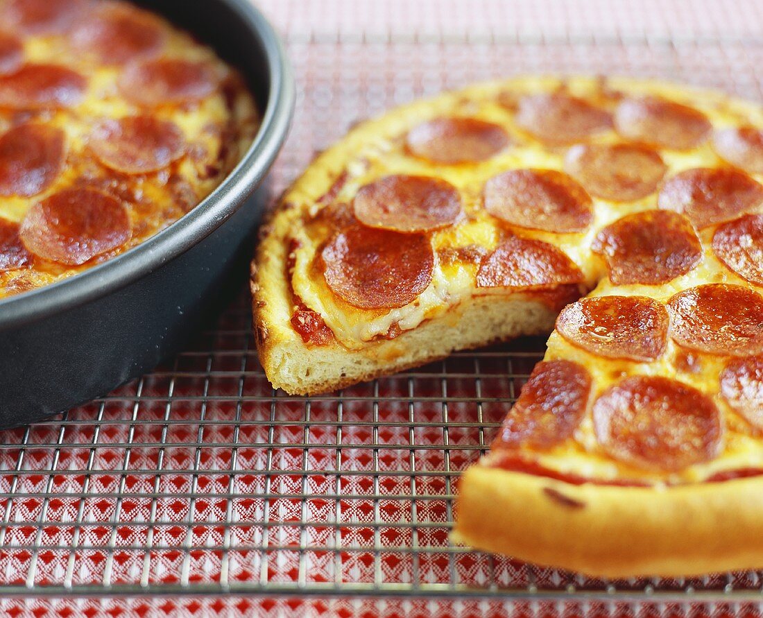 Pepperoni Pan Pizza with Slice Removed