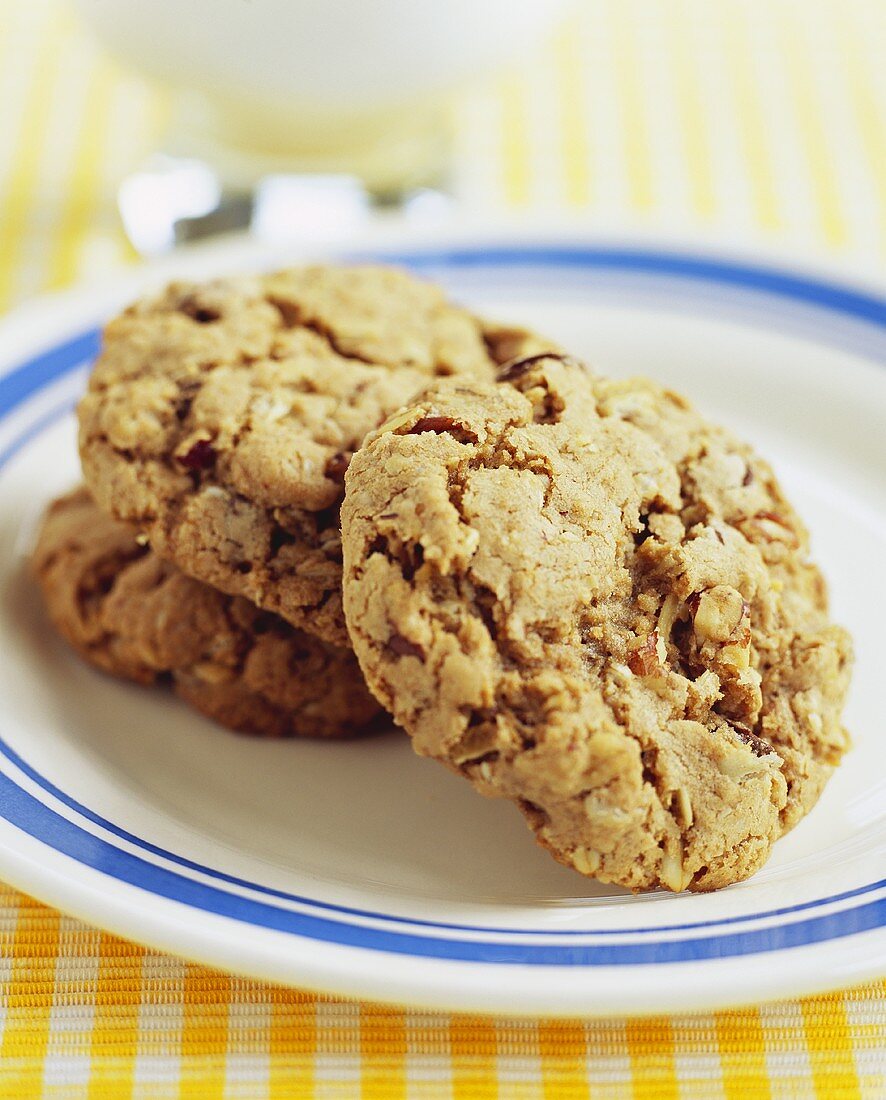 Three Oatmeal Cookies on a Plate