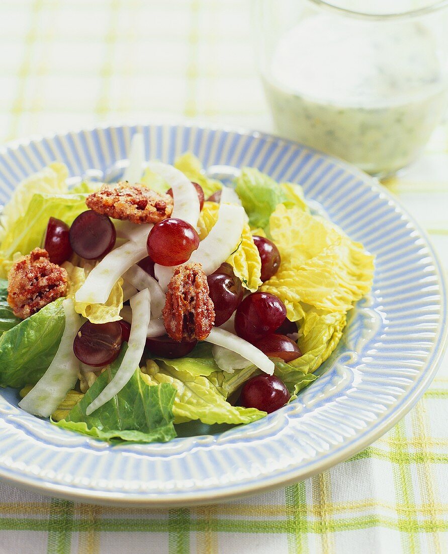 Blattsalat mit Fenchel und roten Trauben