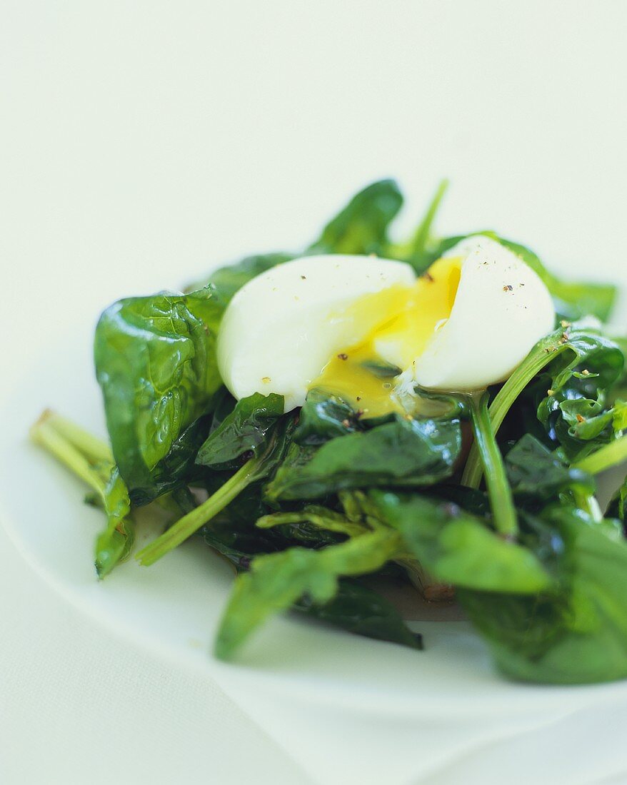 Soft Boiled Egg on Sauteed Spinach
