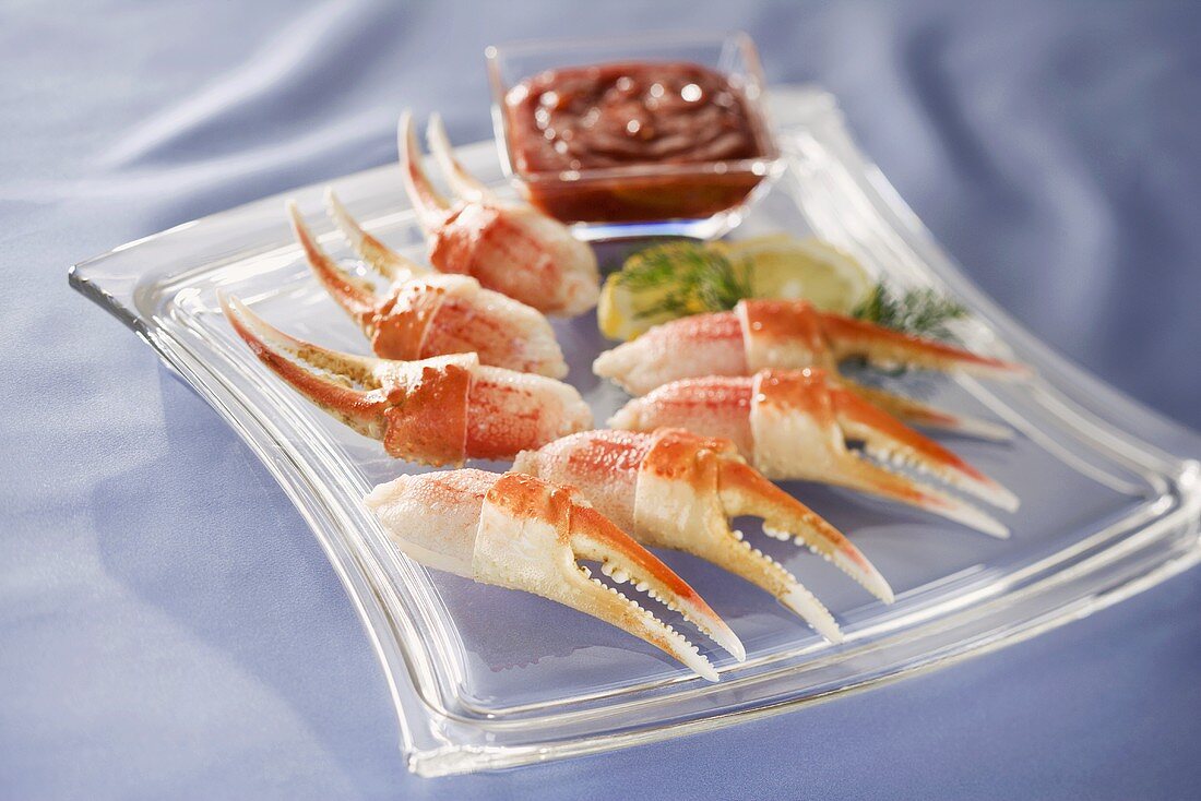 Platter of Snow Crab Claws, Cocktail Sauce