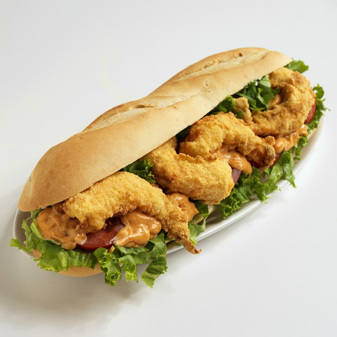 Shrimp Po Boy Sandwich with Spicy Sauce