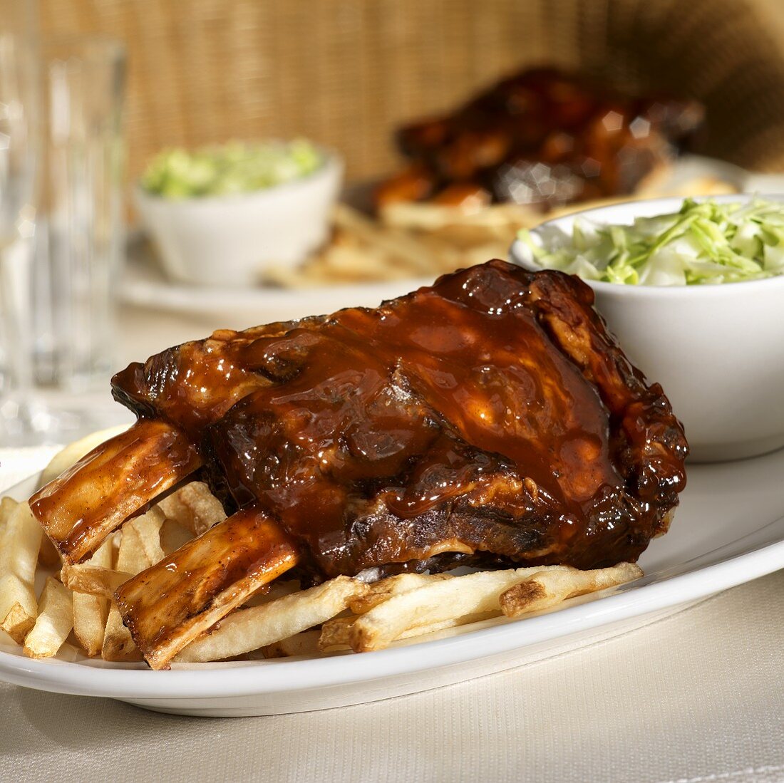 Barbecue Beef Ribs with French Fries