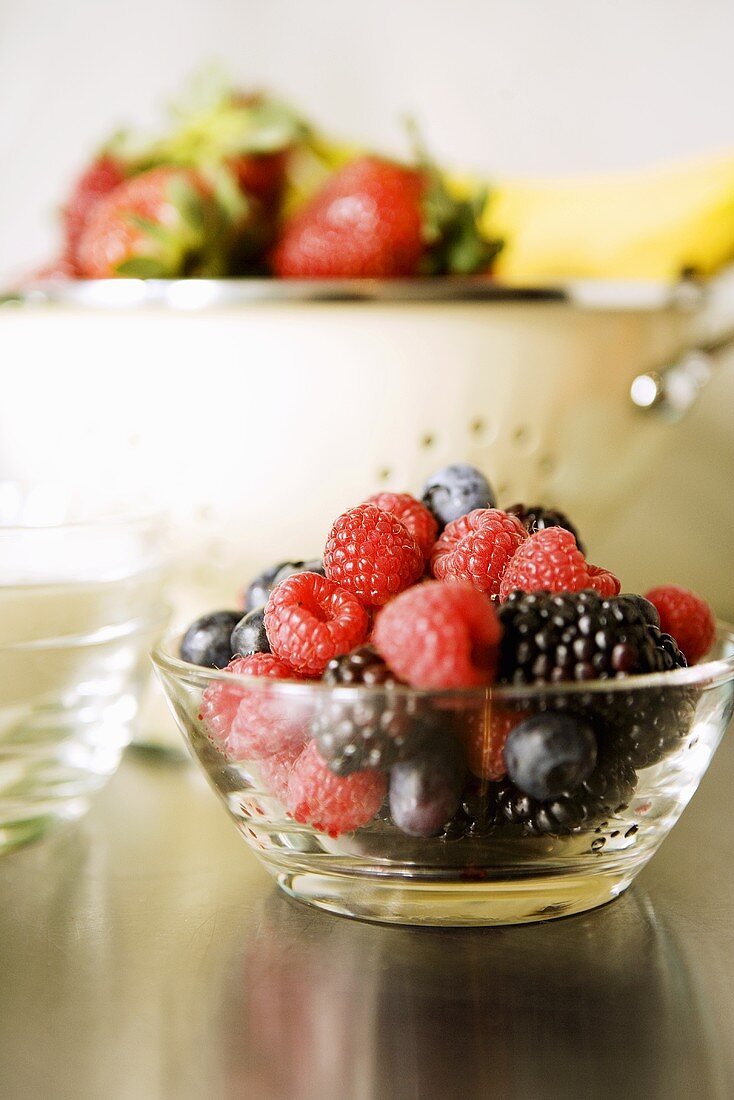 Mixed Berries in a Glass Bowl