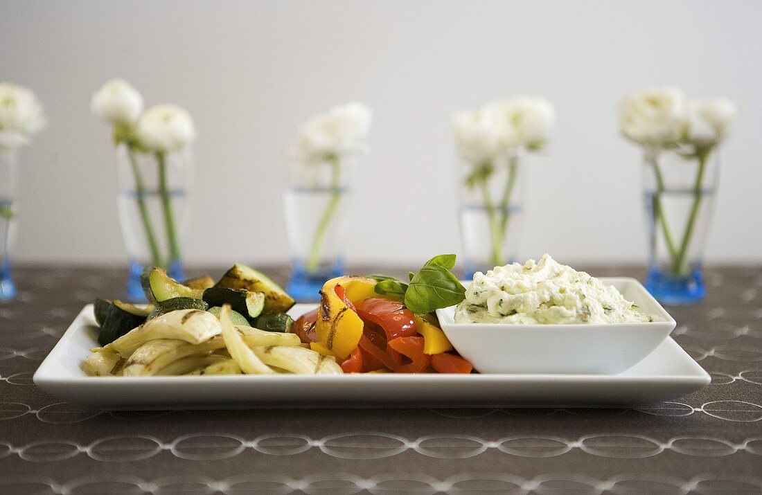 Platter of Grilled Vegetables with Ricotta Cheese
