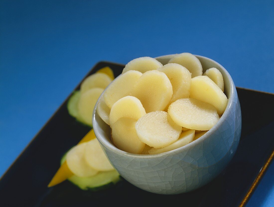 Sliced Water Chestnuts in a Bowl