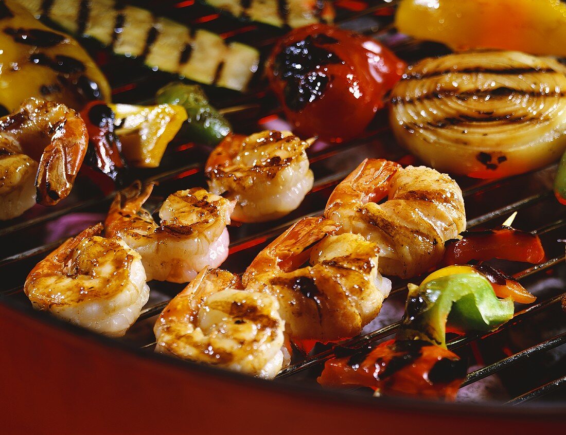 Seafood and Vegetable Kabobs on the Grill