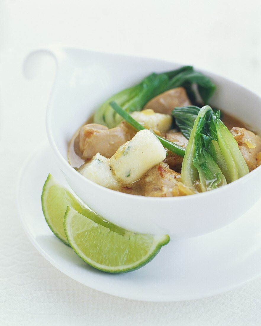 Bowl of Asian Soup with Bok Choy